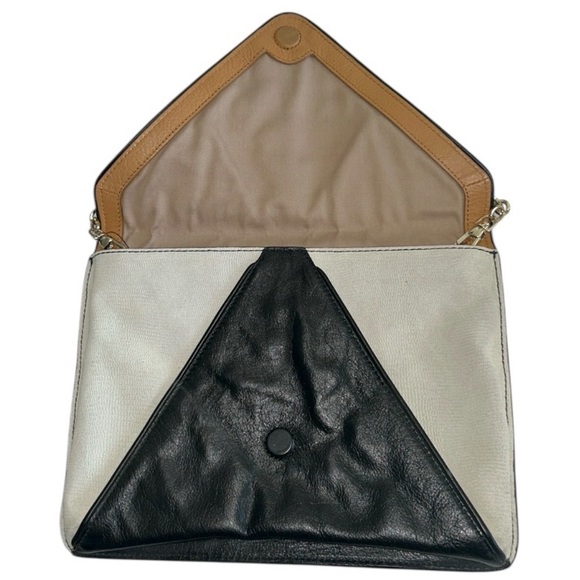Banana Republic Theresa Envelope Clutch Leather Black Beige Tan Purse Chain
